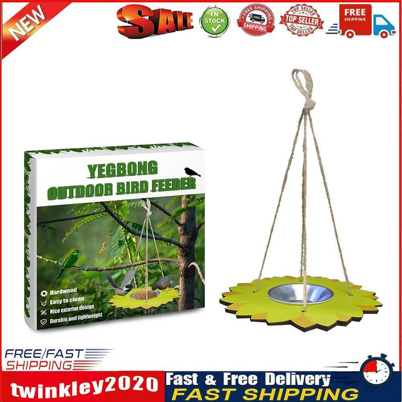 Outdoor Wooden Hanging Bird Feeder Stainless Steel Peanut Food Dispenser Newly