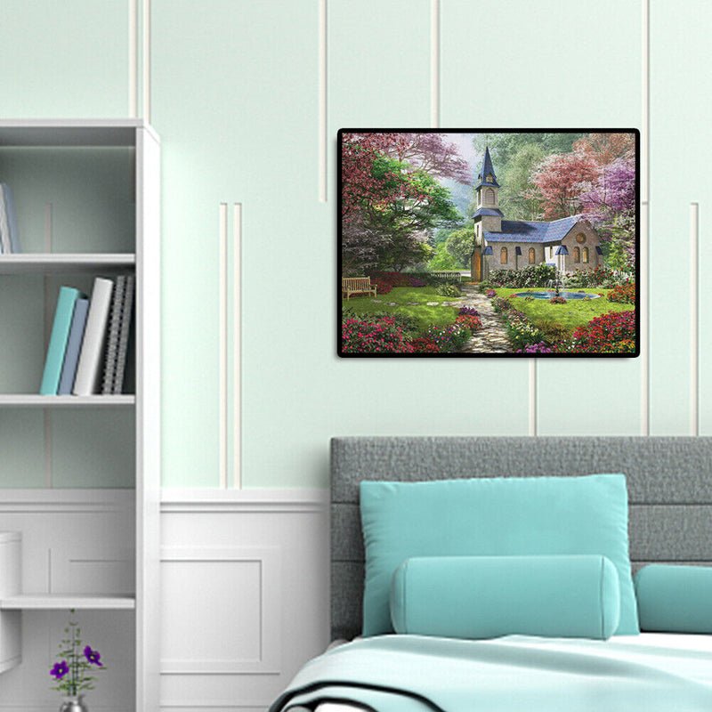 Round Diamond Painting Embroidery Picture Castle House Needlework Home Mosaic