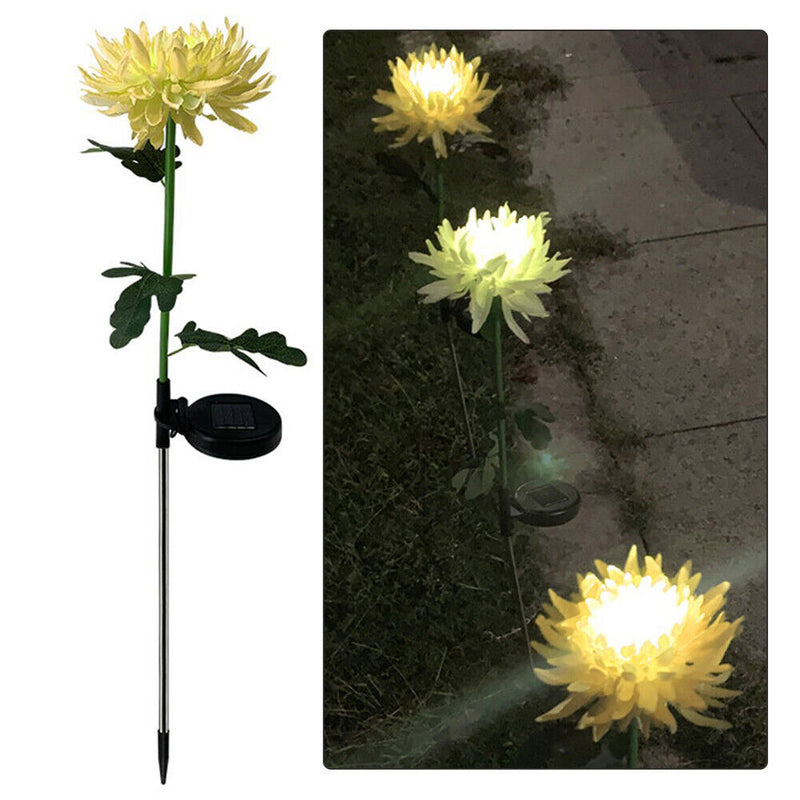 Solar Power Chrysanthemum Ground Light Flower Outdoor Garden Decor (Yellow)