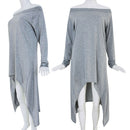 Skew Collar Cotton T-shirt Women Clothes Long Sleeve Irregular Fashion L