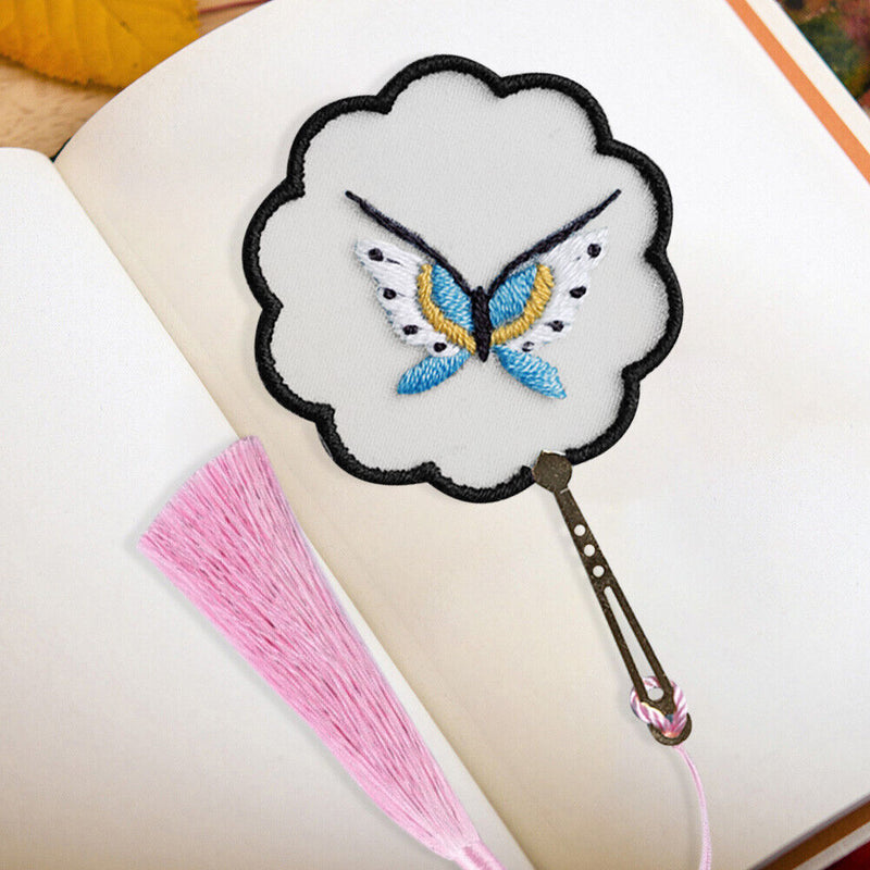 Flower Stamped Bookmark DIY Handmade Suzhou Embroidery Tassel Material Kit Craft