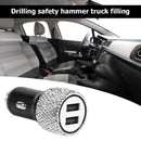 Car 2 in 1 Dual Port Fast USB Charging Car Charger Safety Hammer Diamond Style