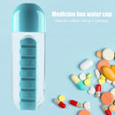 Portable Water Bottle with Pill Box Outdoor Container Medicine Cup (Blue) Newly
