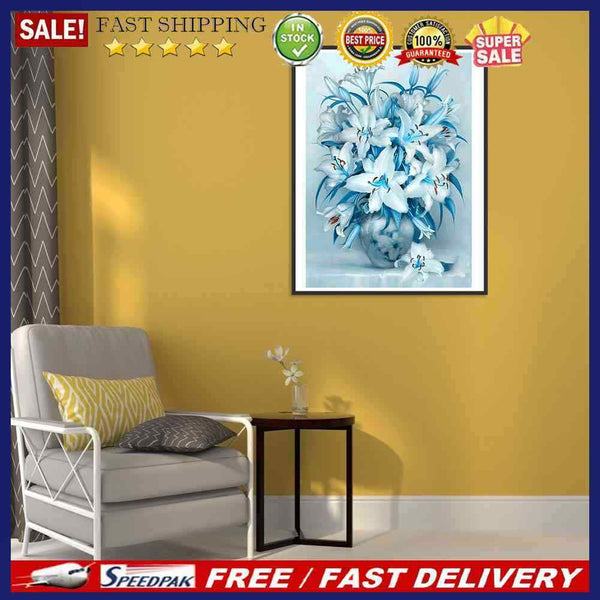 5D DIY Diamond Painting Blue Lily Kits Full Round Drill Wall Rhinestone Decor