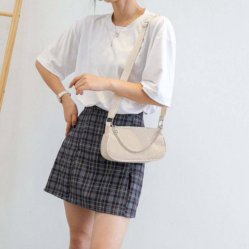 Fashion Corduroy Crossbody Bag Women Solid Chain Shoulder Handbags (Khaki)