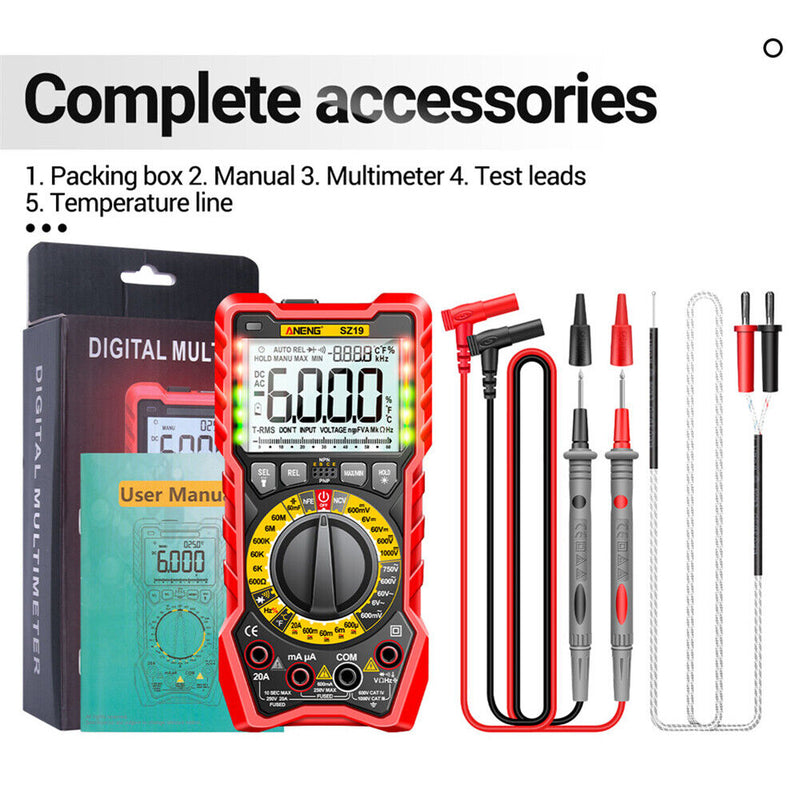 #A ANENG SZ19 Digital Multimeter AC/DC Ammeter Ohm Diode Tester with LCD Backlig