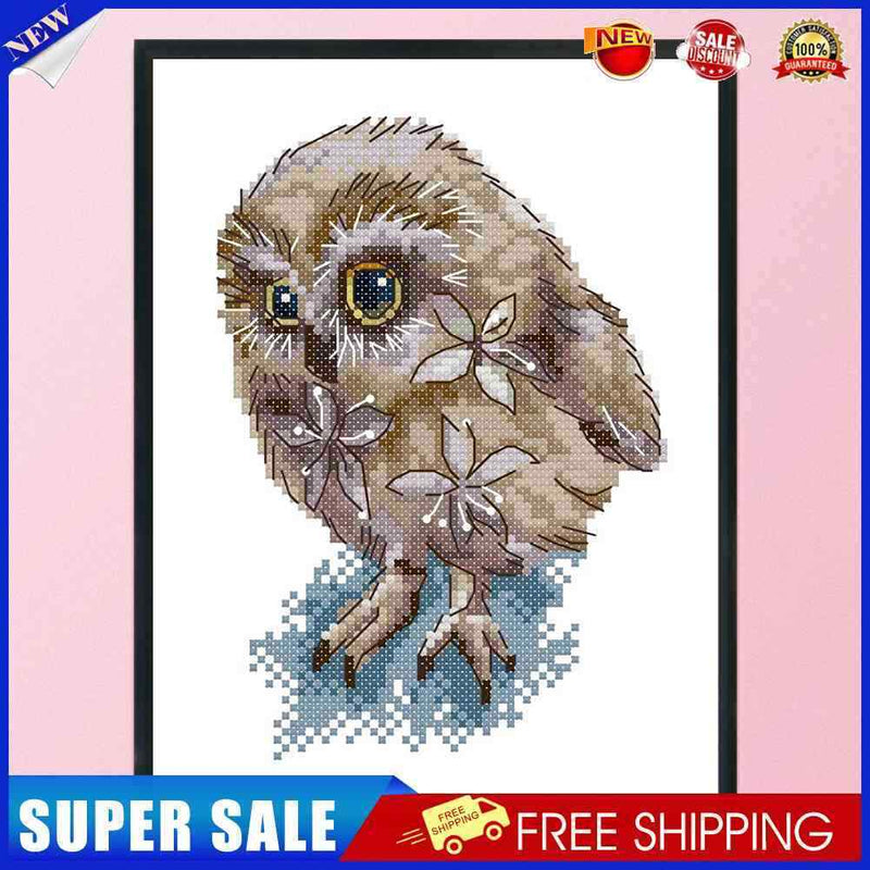 #A Owl Partial Cross Stitch 14CT Cotton Thread Printed Embroidery Kits Decor