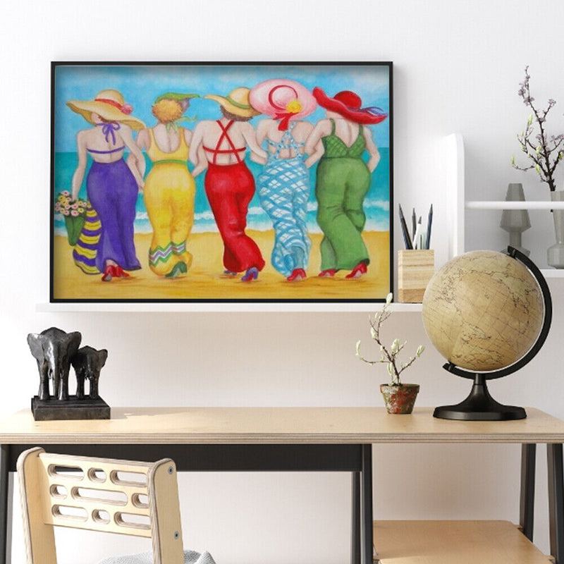 Women on Beach Colouring Oil Canvas Picture DIY Hand Painted Paint By Number Kit