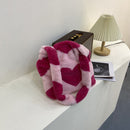 Retro Women Plush Leopard Shoulder Bag Autumn Winter Handbags (Red Heart)