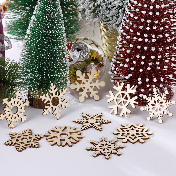 Wooden Pendants Christmas Snowflake Hanging Ornaments Wood Chip Xmas Decoration