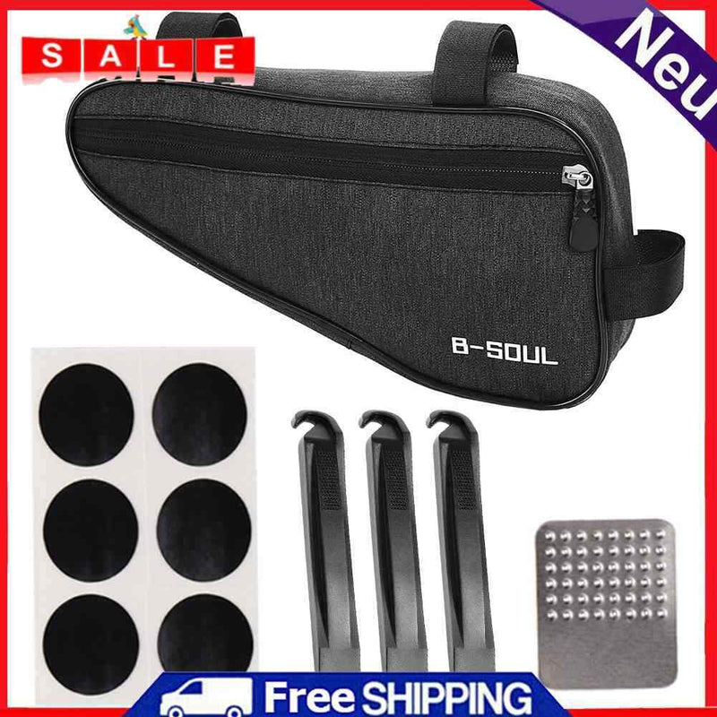B-SOUL MTB Bike Front Frame Bag Tire Pry Bar+Glue-Free Tire Patch+Tire Pad Kit
