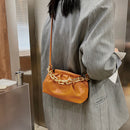 Women Pleated Shoulder Bag Chain Totes Lady PU Stone Pattern Crossbody Handbag