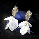 Jewelry Women Korea Crack Shell Flower Petal Earrings Alloy Dangle Stud White