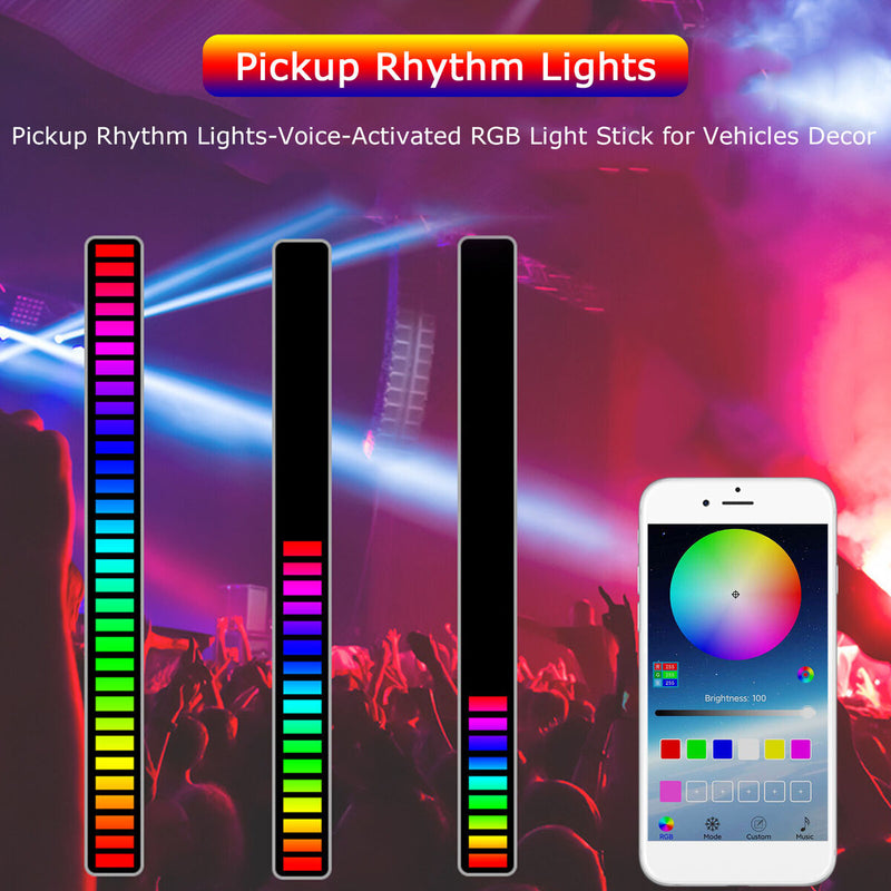 Pickup Rhythm Lights-Voice-Activated RGB Light Stick for Vehicles (Black) Newly