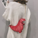 Women Cartoon Dinosaur Shoulder Bag Rivet PU Leather Crossbody Bags (Red)