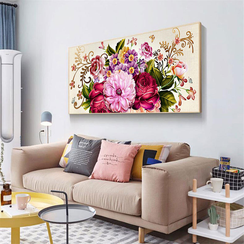 Peony Full Cross Stitch 11CT Cotton Thread Printed Embroidery Kits Hanging Decor