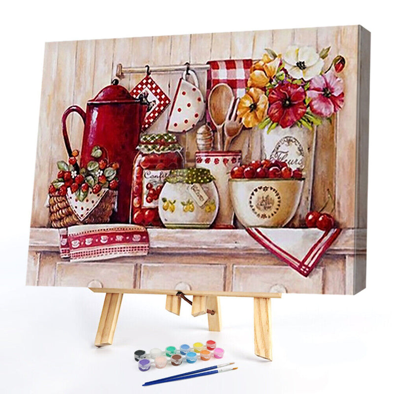 Kitchen Cups Paint By Numbers Kit DIY Frameless Acrylic Picture On Canvas