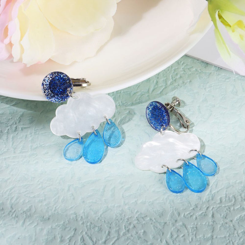 Women Fashion Jewelry Creative Ear Clip Acrylic Short Raindrop Cloud Earrings