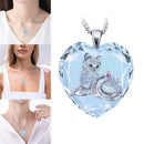 Cute Cat Pattern Pendant Heart Shaped Jewelry White Crystal Women's Necklace