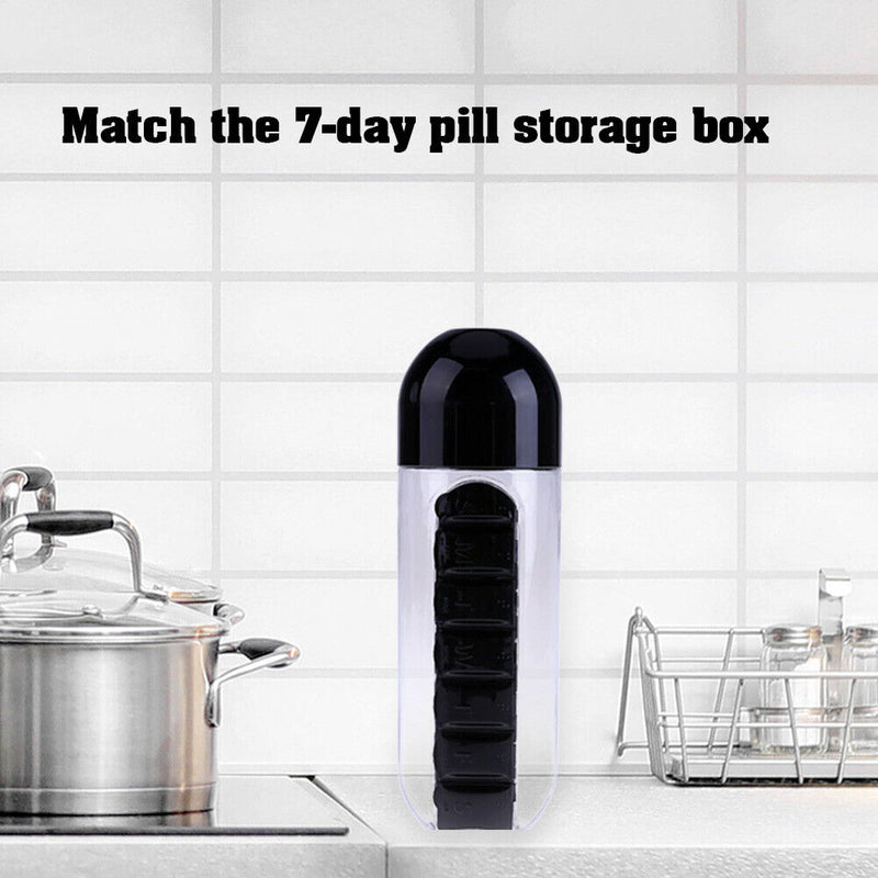 2 in 1 Daily Pill Box Water Bottle Combine Pillbox Cup Outdoor Medicine Drinking