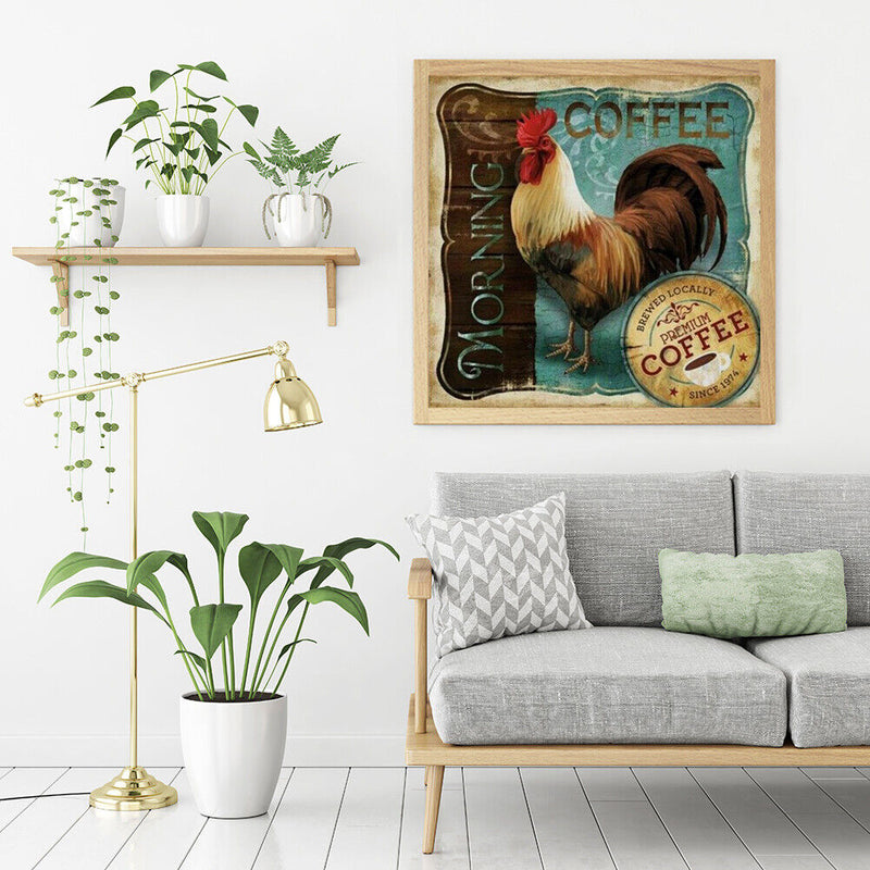 Morning Rooster Oil Paint By Numbers DIY Handpainted on Canvas Wall Art Pic