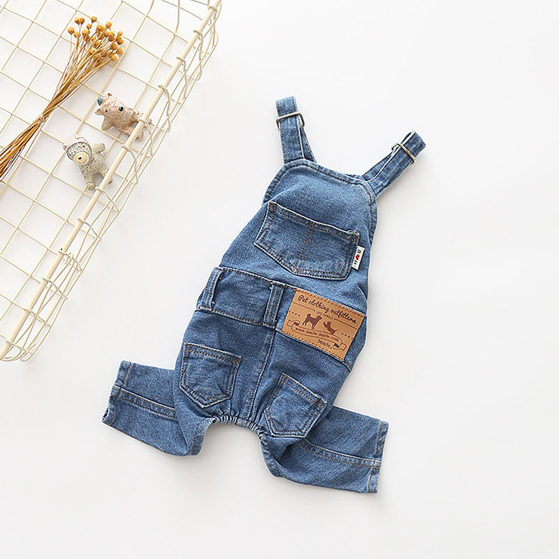 Pet Denim Jumpsuit Comfortable Cotton Jean Warm Rompers for Dog Cat (M) Newly