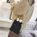 Women Rabbit Shape Cotton Linen Small Shoulder Bag Crossbody Bag(Black)
