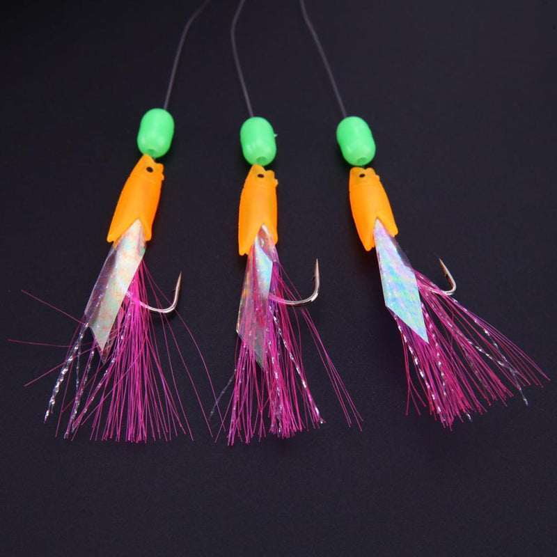 3Pcs Saltwater Hairy Hook Rigging for Herring Fishing Skin Tinsel Feathers