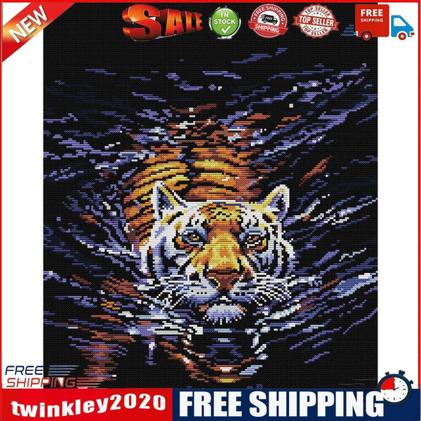 Animal Series 14CT2 Stamped DIY Cross Stitch Kit (DA459 Tiger in the Water)
