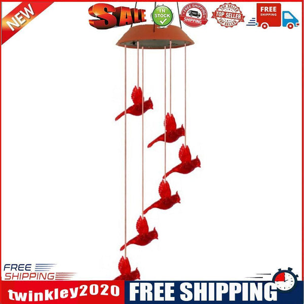 Solar Power Color Changing Wind Chime Lamps Garden Red Bird Pendant Light