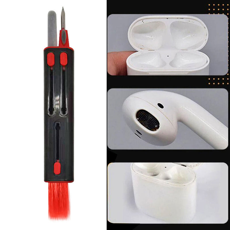 Telescopic Headphone Cleaning Pen Keyboard Earplugs Cleaner Brush (Black) Newly