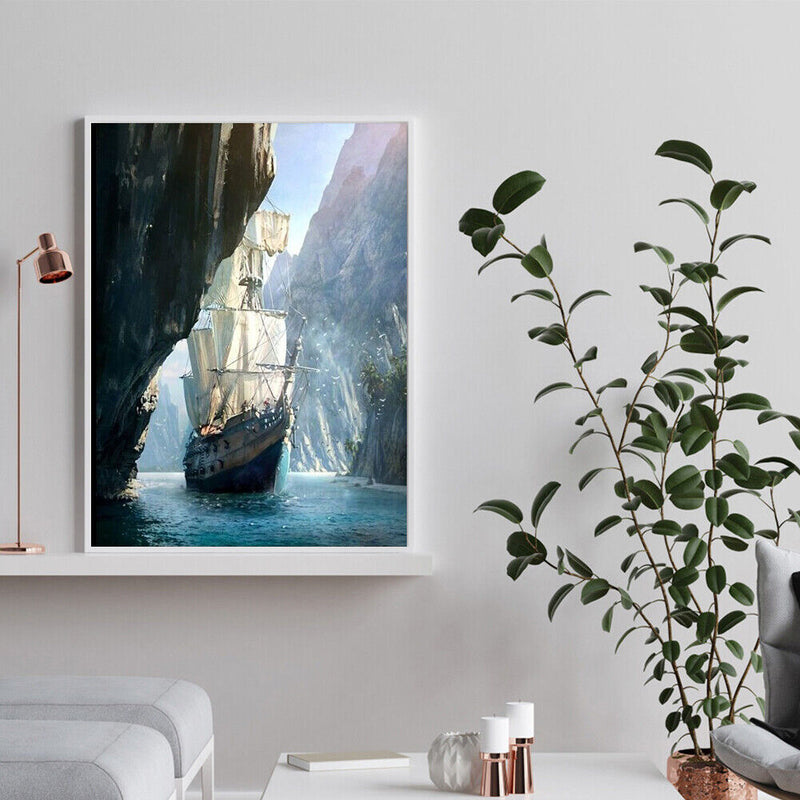 Hand Painted on Canvas DIY Boat Oil Paint By Numbers Art Drawing Kit Craft