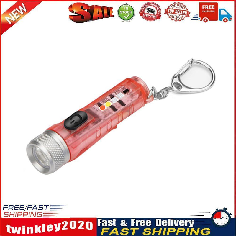 Mini Keychain Torch w/ Buckle USB Rechargeable Emergency Flashlight (Red) Newly