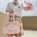 Retro Women Leather Solid Color Shoulder Bag Heart Large Capacity Messenger Bags