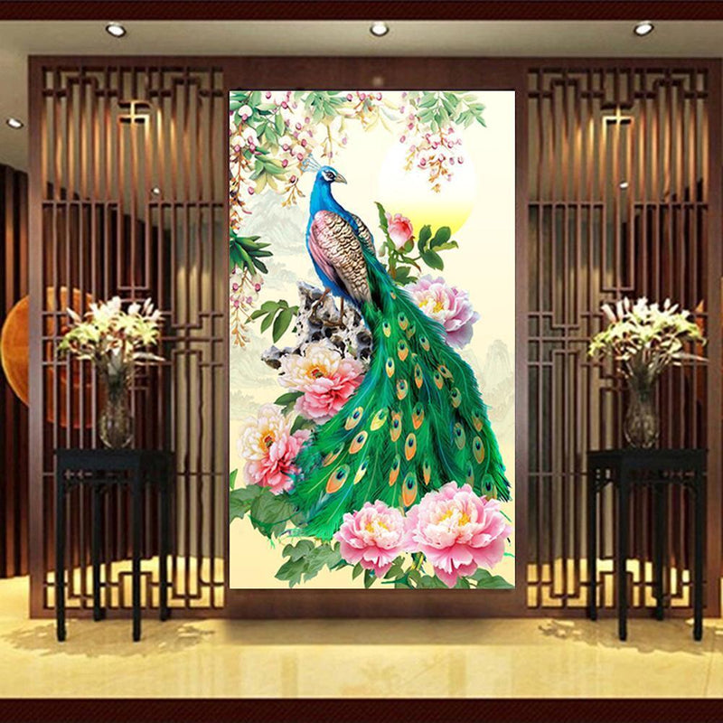 Peacock Peony Flower 5D DIY Diamond Cross Painting Sewing Crafted Diamond Stick