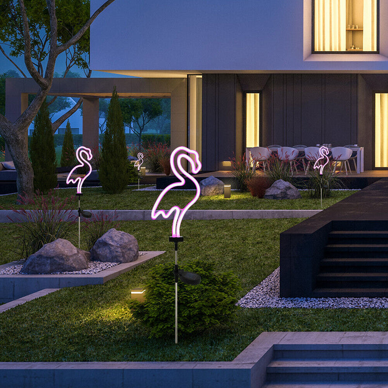 2pcs LED Solar Neon Lights Outdoor Flamingo Lawn Stake Lamp Garden Decoration