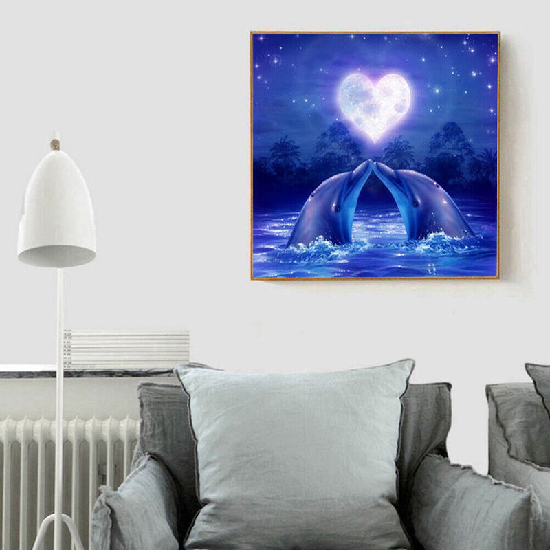 Garuru-Jidong Full Diamond Heart-shaped Moon and Dolphin Animal Series E459