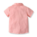 British Style Small Pocket Bow Tie Children Boys Summer Shirt Bib Pants Set