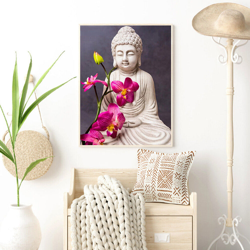 Acrylic Oil Painting By Numbers Buddha Flowers Digital Picture Home Wall Decor