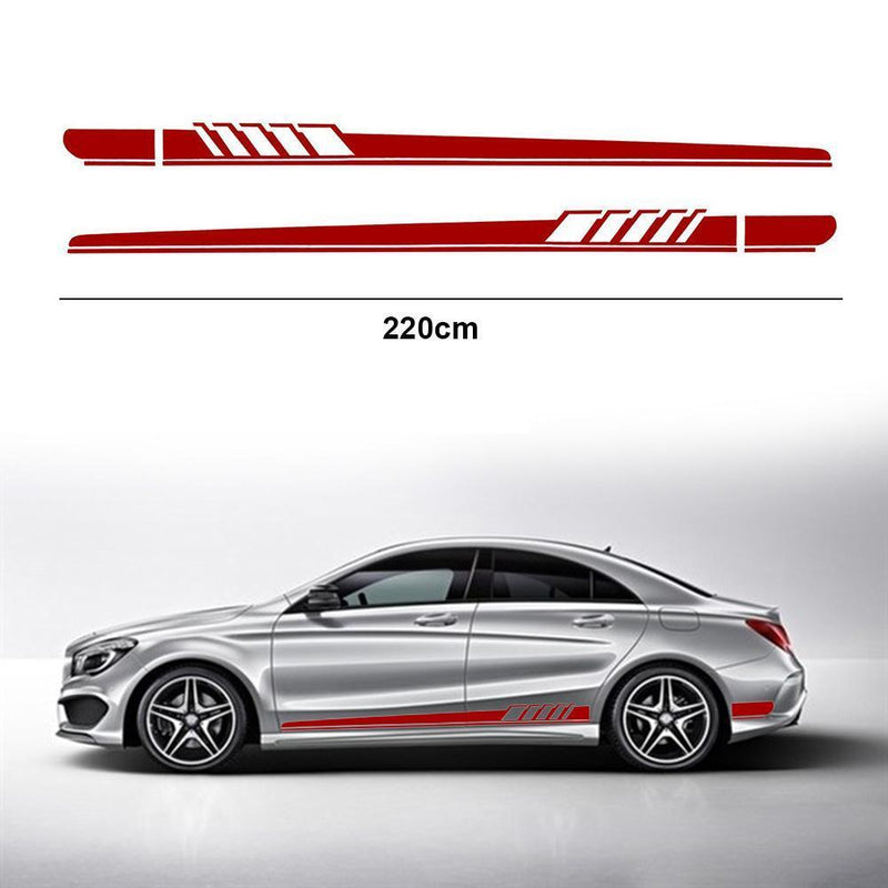 2pcs Car Side Body Vinyl Decals Long Stripe Stickers for Mercedes-Benz(Red)
