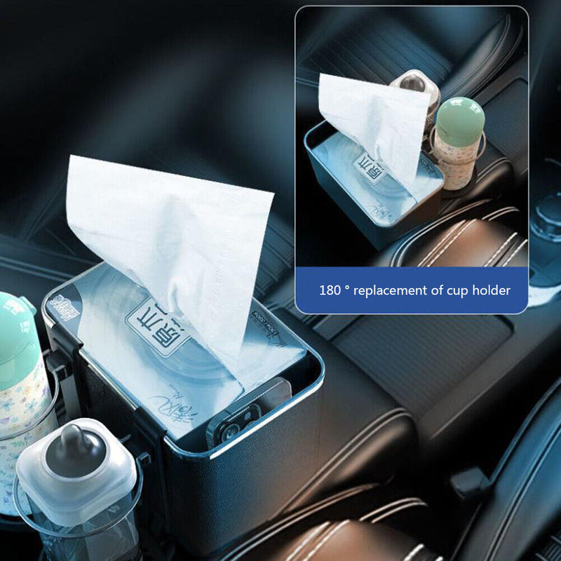 Car Tissue Storage Box Phone Drinks Cups Tray Holder Foldable Drawer Organizer