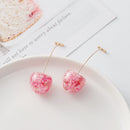 Korean Cherry Long Drop Earrings Women Sweet Fruit Dangle Earrings (Pink) Newly