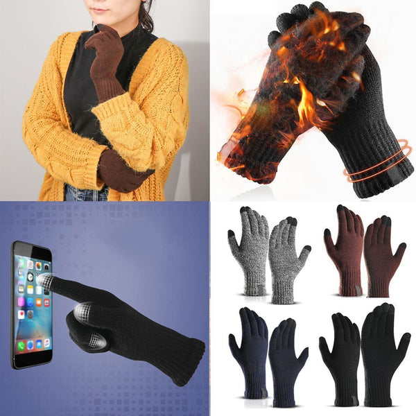 Women Knitted Wool Mitts Full Finger Mittens Thick Plush Sport Cycling Gloves