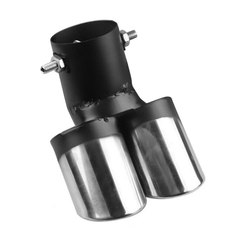 Universal Car Exhaust Tip Rolled Edge 1 to 2 Auto Muffler Silencer Black+Si