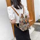 Retro Women Flower Printing Canvas Rucksack Handbags Casual Ladies Mini Backpack
