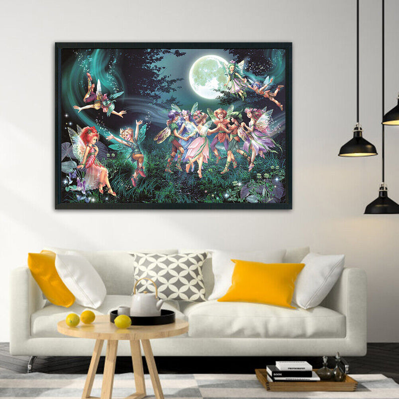 80x58cm DIY Stamped Cross Stitch Kit Fairy in Moon 11CT 3 Beaches Needlework Set