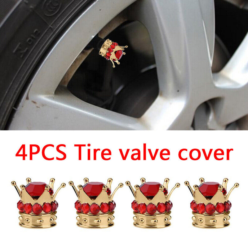 4x Universal Car Rhinestone Crown Wheel Tire Valve Caps Tyre Rim Stem Air Cov