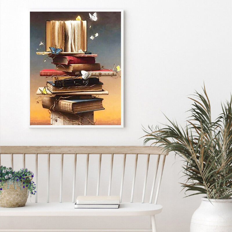 DIY Hand Painted Paint By Numbers Oil Canvas Pictures Book Ladder Kit Wall Decor