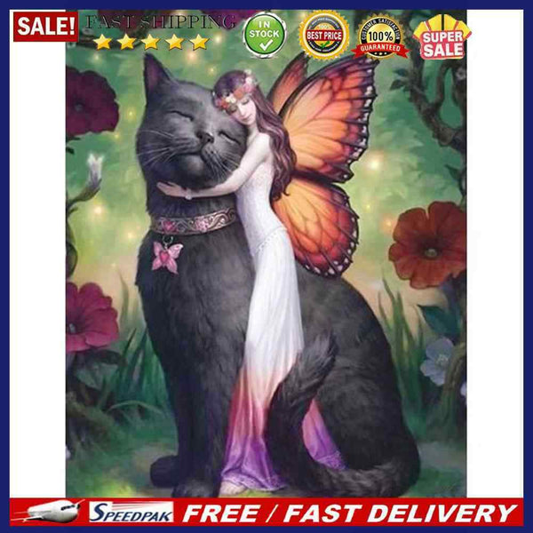Butterfly Girl and Cat Oil Paint By Numbers DIY Home Decoration Gift Unframed