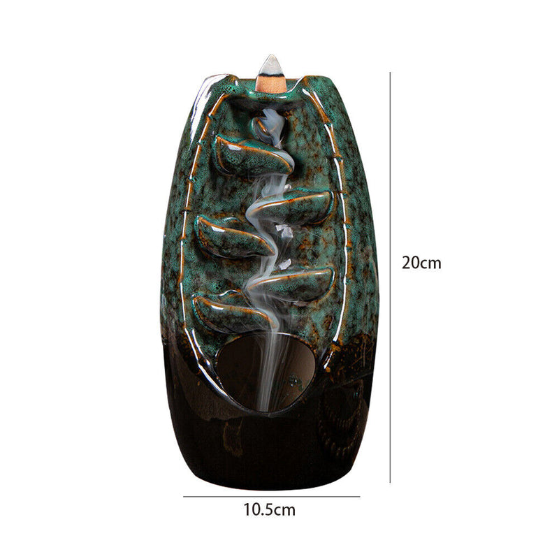 Incense Holder Ceramic Backflow Waterfall Incense Burner with 50 Cones (D) Newly